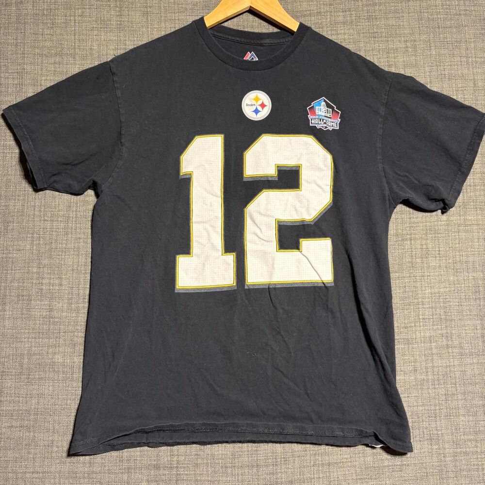 Majestic Athletic Pittsburgh Steelers Terry Bradshaw black t-shirt size L